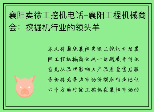 襄阳卖徐工挖机电话-襄阳工程机械商会：挖掘机行业的领头羊